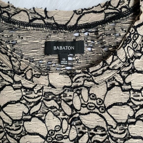 Aritzia Babaton Floral Lace T-shirt Blouse Fitted Bodycon Black Taupe Size  XS - Picture 10 of 15